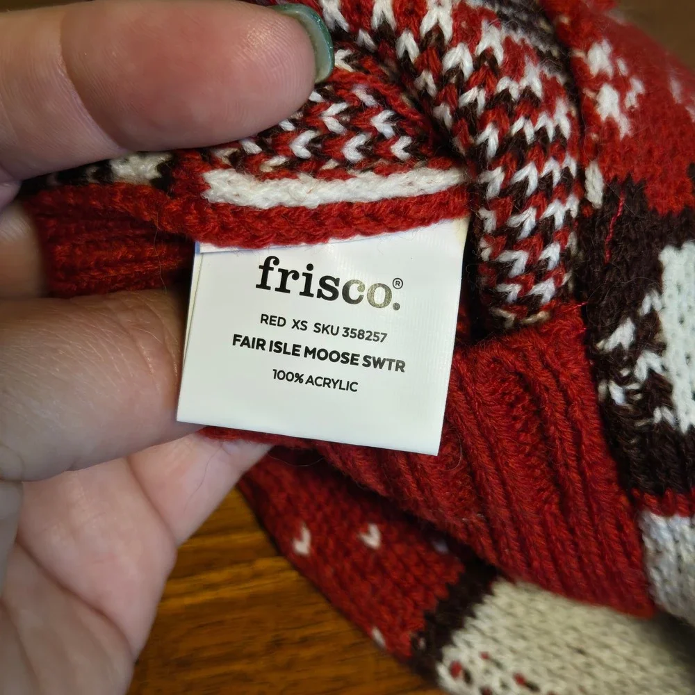 Frisco Fair Isle Moose Dog Sweater Red White XS Holiday Knit 358257